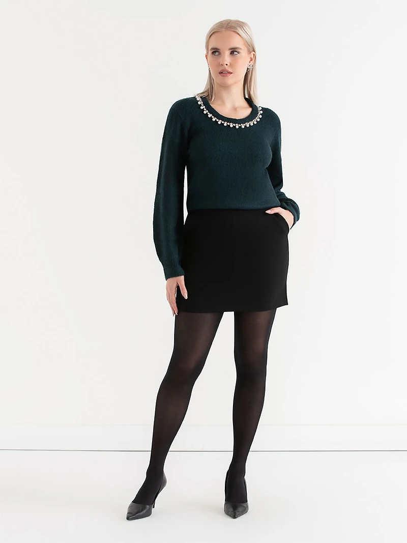 Jewel Necklace Pullover Sweater Rainforest