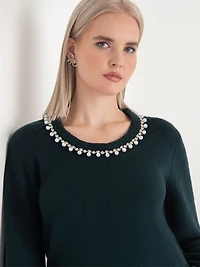 Jewel Necklace Pullover Sweater Rainforest