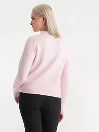 Mock Neck Balloon Sleeve Sweater Lilac Sequin Snowflake