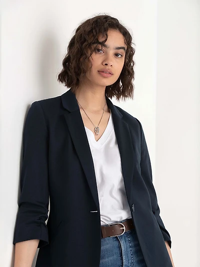 Hampton Three-Quarter Ruched Sleeve Ponte Blazer Salute