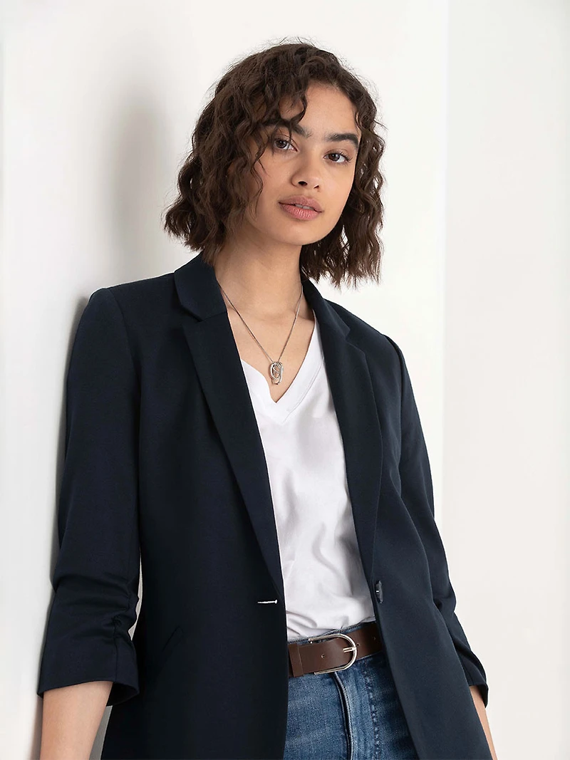 Hampton Three-Quarter Ruched Sleeve Ponte Blazer Salute