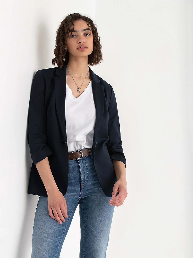 Hampton Three-Quarter Ruched Sleeve Ponte Blazer Salute