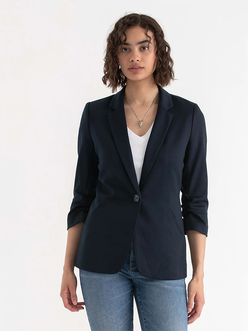 Hampton Three-Quarter Ruched Sleeve Ponte Blazer Salute