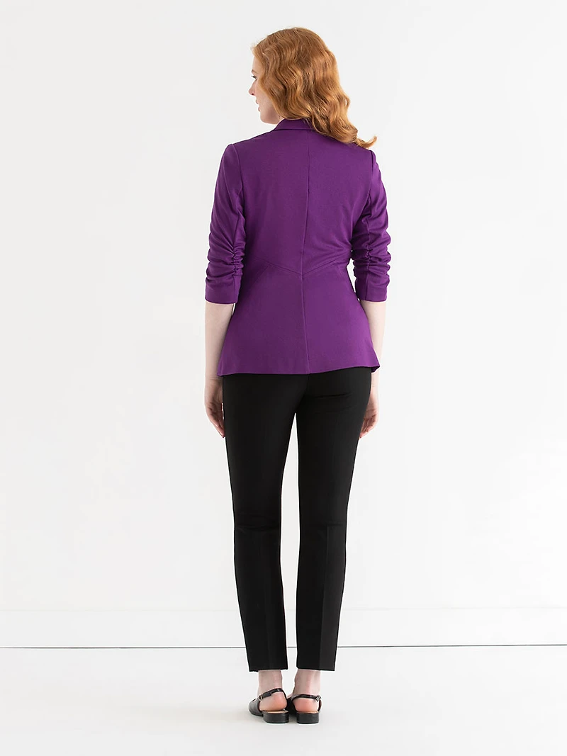 Hampton Three-Quarter Ruched Sleeve Ponte Blazer Purple Magic