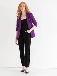 Hampton Three-Quarter Ruched Sleeve Ponte Blazer Purple Magic