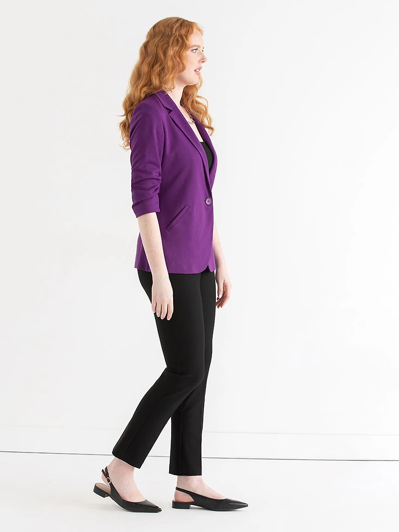 Hampton Three-Quarter Ruched Sleeve Ponte Blazer Purple Magic
