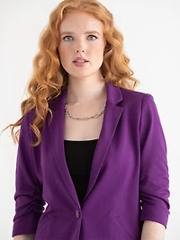 Hampton Three-Quarter Ruched Sleeve Ponte Blazer Purple Magic