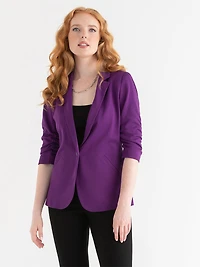 Hampton Three-Quarter Ruched Sleeve Ponte Blazer Purple Magic
