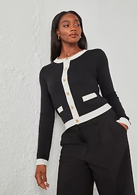 Contrast Trim Cardigan Black/White