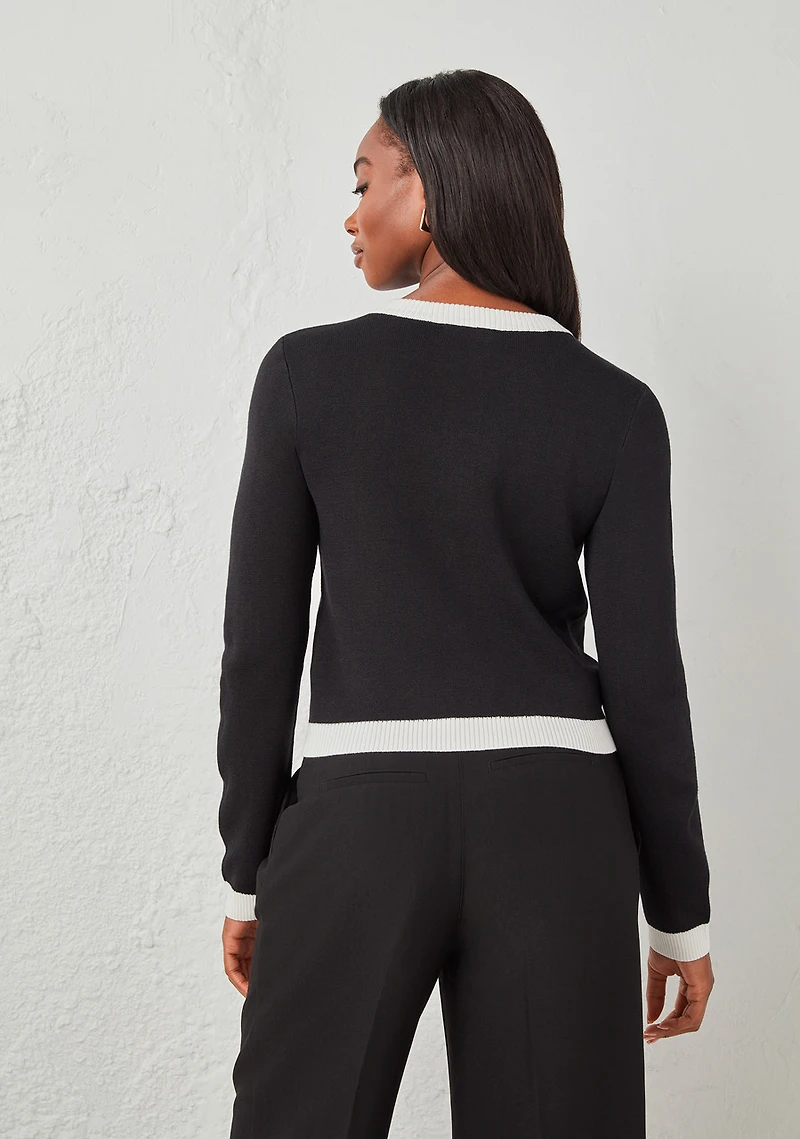 Contrast Trim Cardigan Black/White