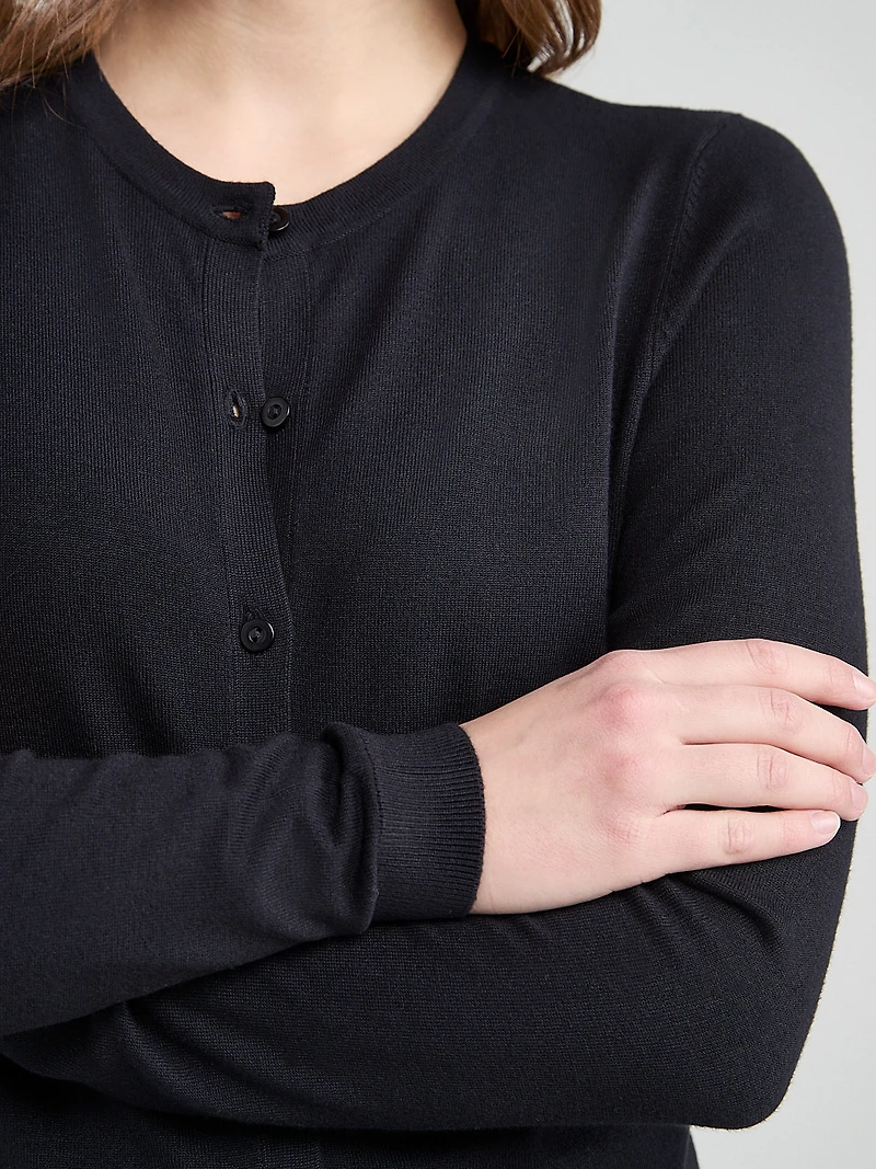 Crew Neck Button Front Cardigan Black