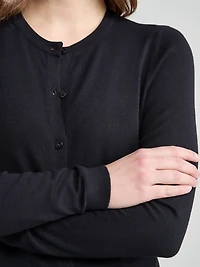 Crew Neck Button Front Cardigan Black