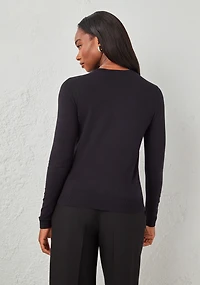 Crew Neck Button Front Cardigan Black