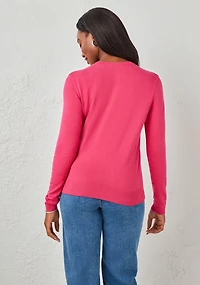 Crew Neck Button Front Cardigan Hot Pink