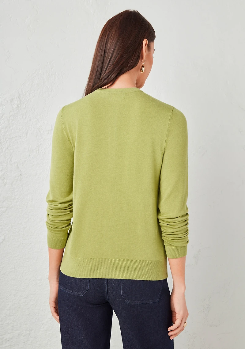 Crew Neck Button Front Cardigan Pear