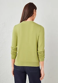 Crew Neck Button Front Cardigan Pear