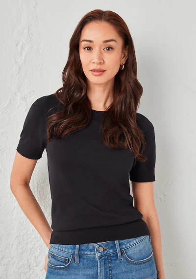 Crew Neck Short Sleeve Sweater Black