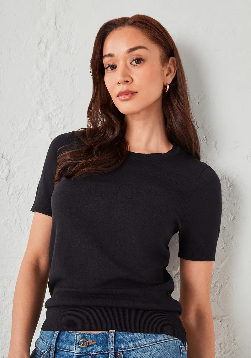 Crew Neck Short Sleeve Sweater Black
