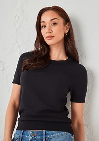 Crew Neck Short Sleeve Sweater Black