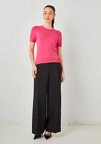 Crew Neck Short Sleeve Sweater Hot Pink