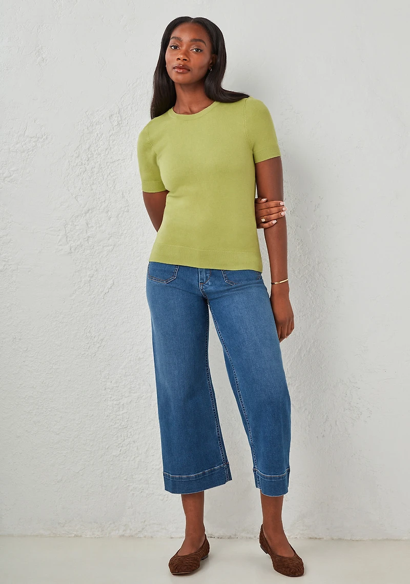 Crew Neck Short Sleeve Sweater Pear