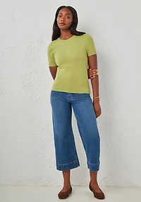 Crew Neck Short Sleeve Sweater Pear