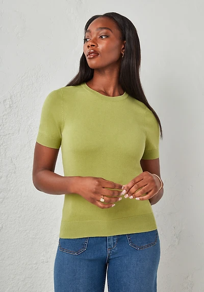 Crew Neck Short Sleeve Sweater Pear