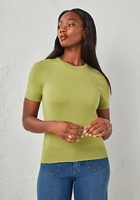 Crew Neck Short Sleeve Sweater Pear