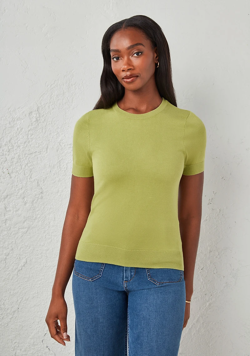 Crew Neck Short Sleeve Sweater Pear