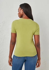 Crew Neck Short Sleeve Sweater Pear