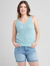 Crochet Button Sweater Tank Sea Glass