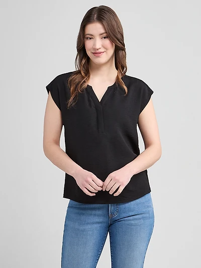 Extended Sleeve Henley Black