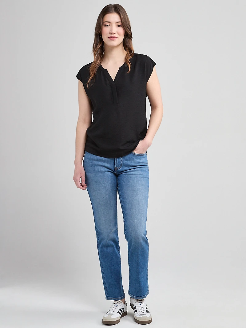 Extended Sleeve Henley Black