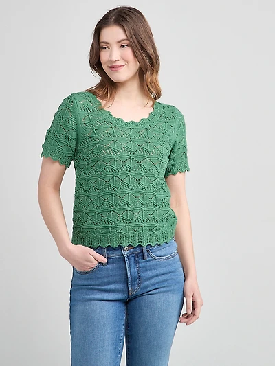 Scoop Neck Pointelle Sweater