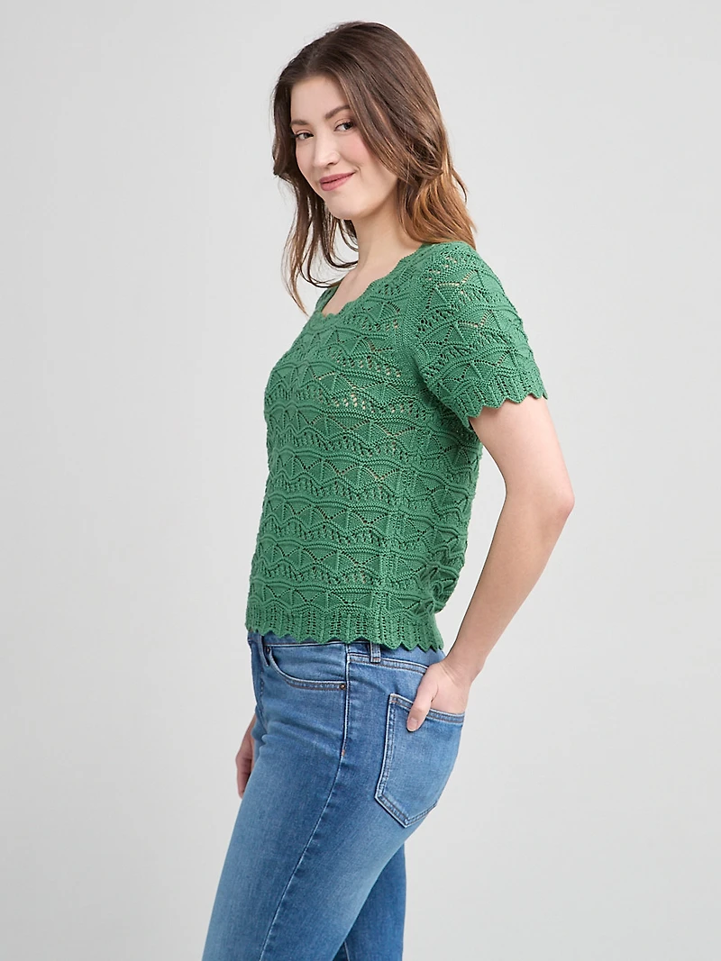 Scoop Neck Pointelle Sweater