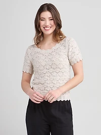 Scoop Neck Pointelle Sweater Pumice