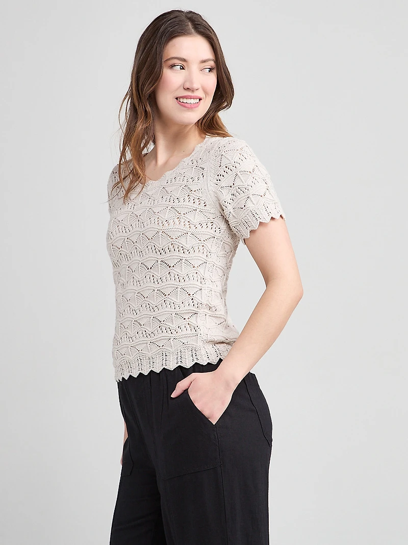 Scoop Neck Pointelle Sweater Pumice
