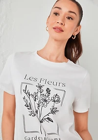 Short Sleeve Crew Neck T-Shirt B&W Flower