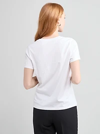 Short Sleeve Crew Neck T-Shirt B&W Flower