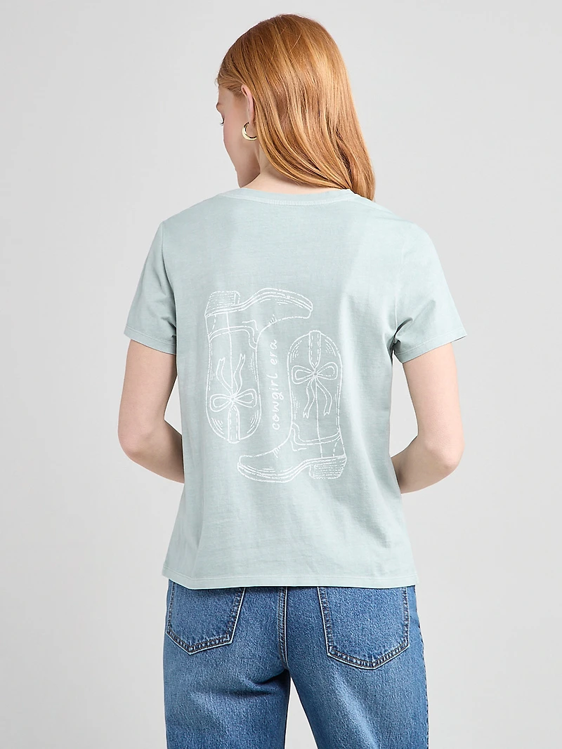 Short Sleeve Crew Neck T-Shirt Cowboy Boots