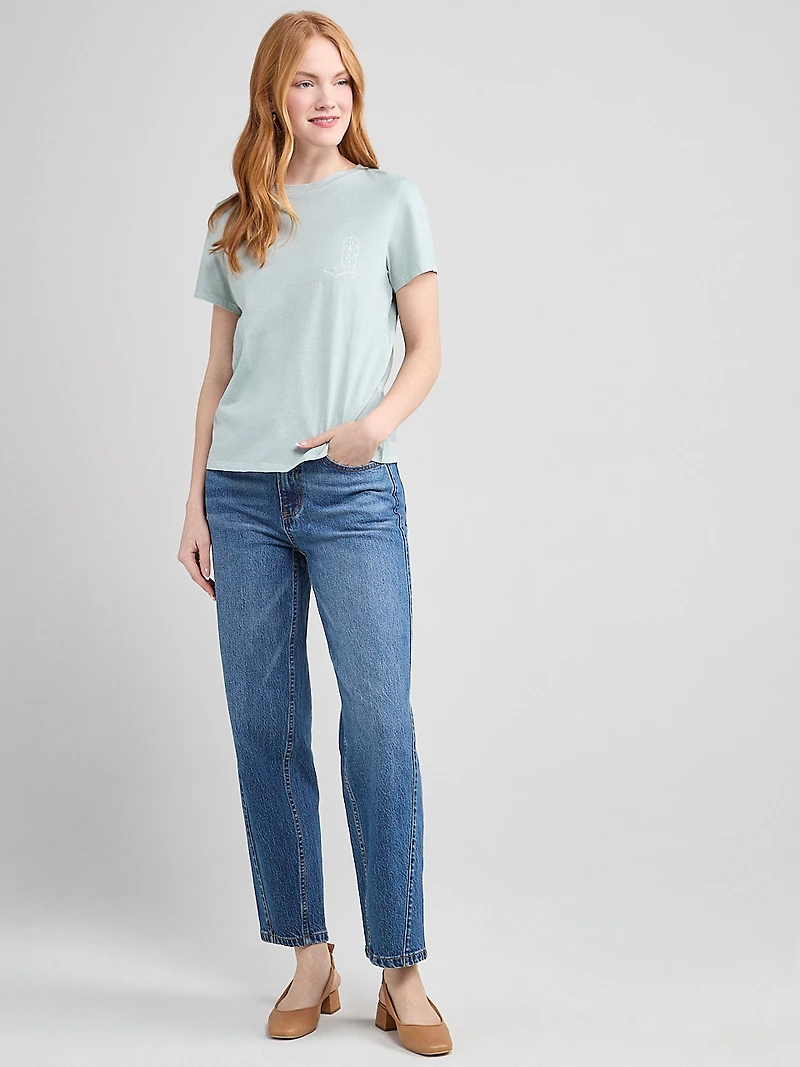 Short Sleeve Crew Neck T-Shirt Cowboy Boots