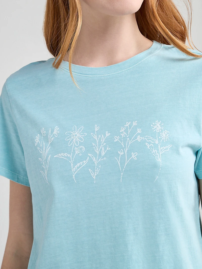 Short Sleeve Crew Neck T-Shirt Flower