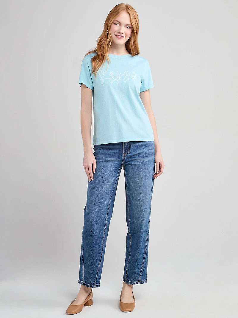 Short Sleeve Crew Neck T-Shirt Flower