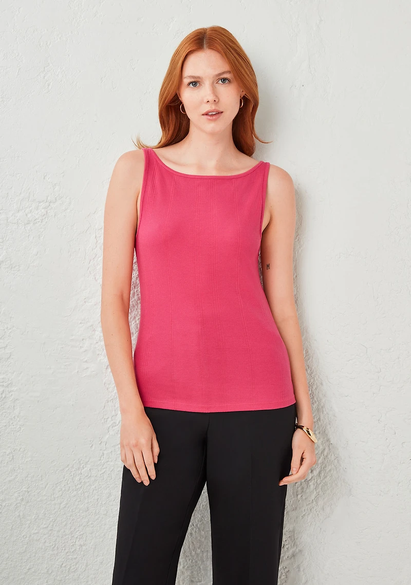 Sleeveless Boatneck Tank Hot Pink