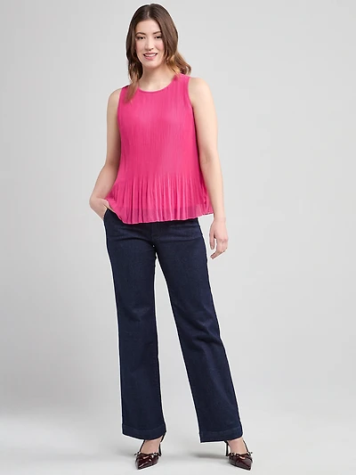 Sleeveless Pleated Top Hot Pink