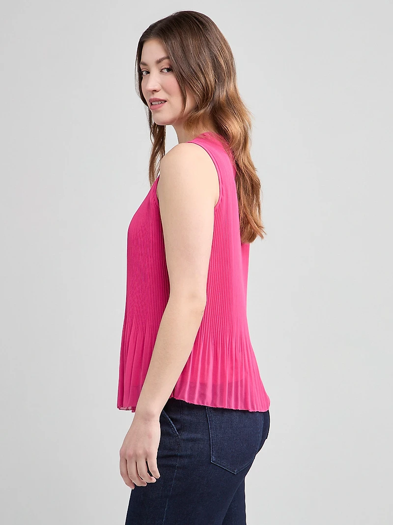 Sleeveless Pleated Top Hot Pink