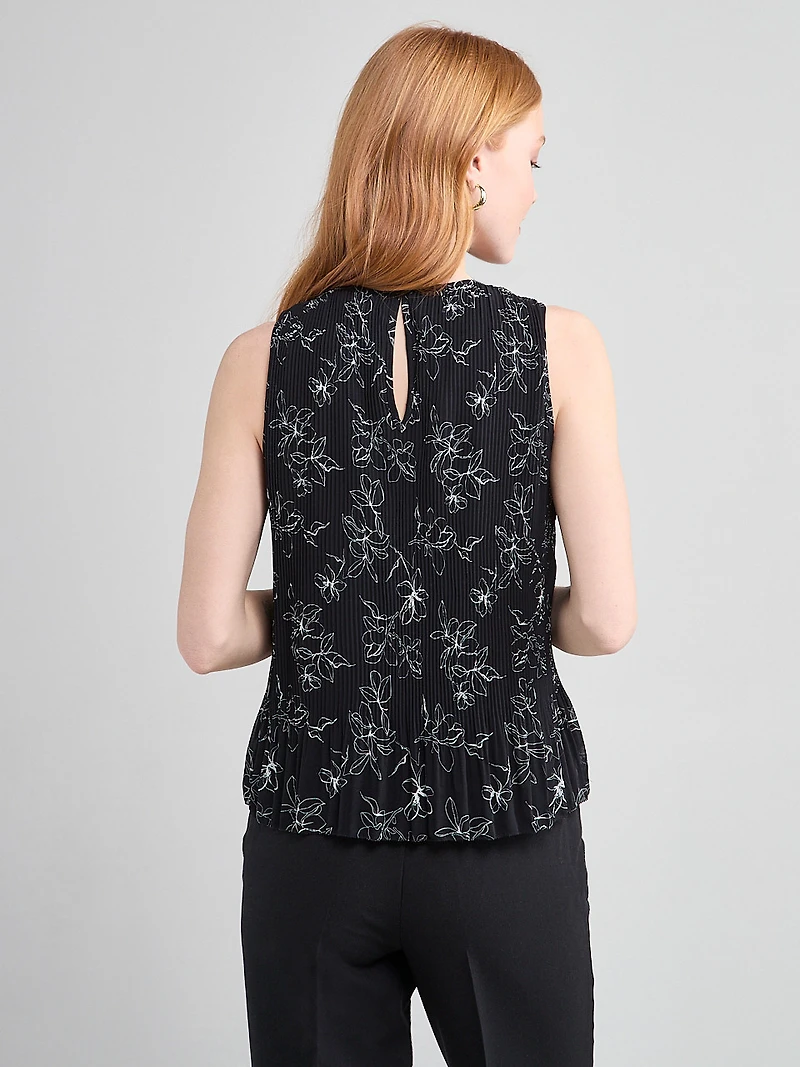 Sleeveless Pleated Top Line Floral