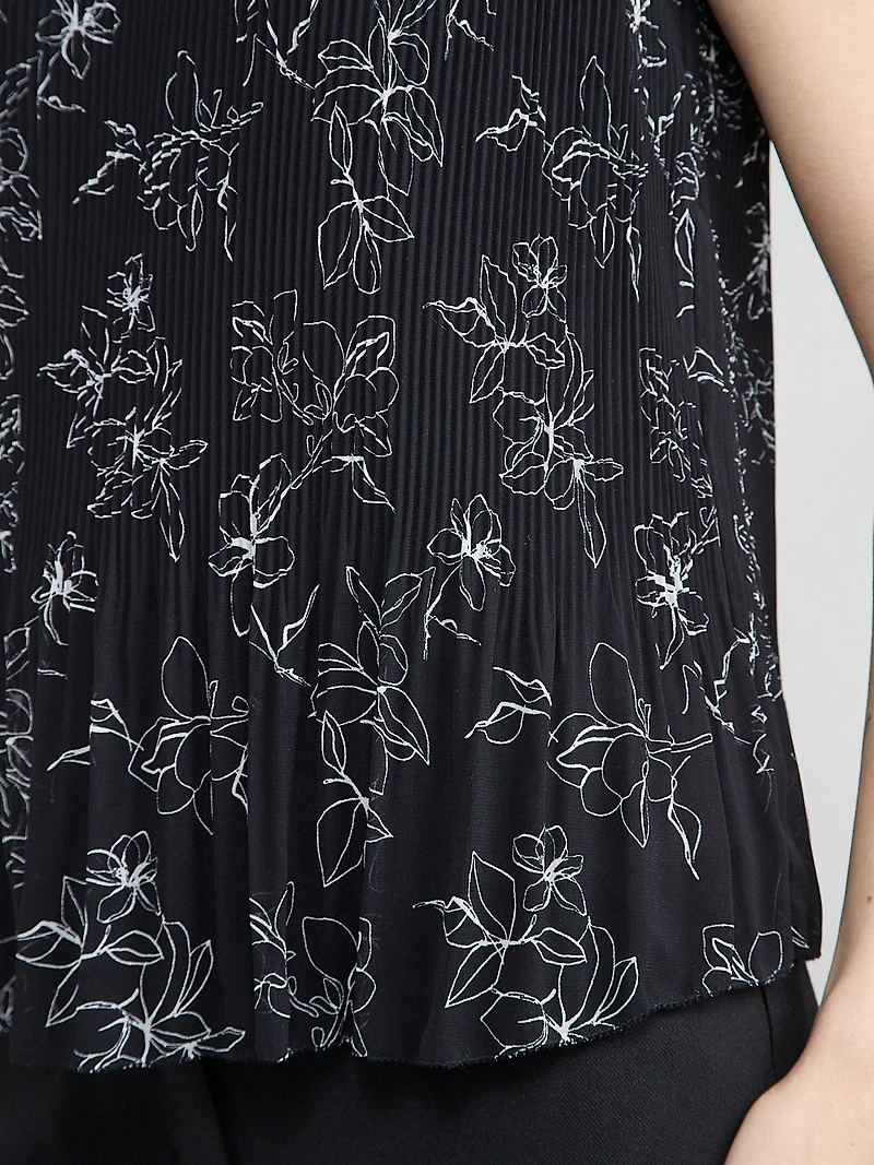 Sleeveless Pleated Top Line Floral