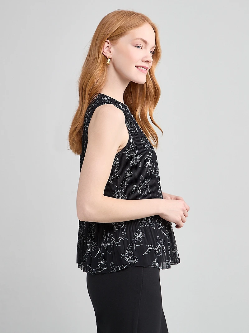Sleeveless Pleated Top Line Floral