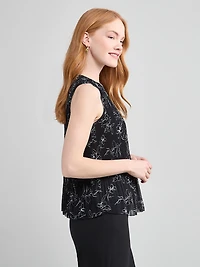 Sleeveless Pleated Top Line Floral